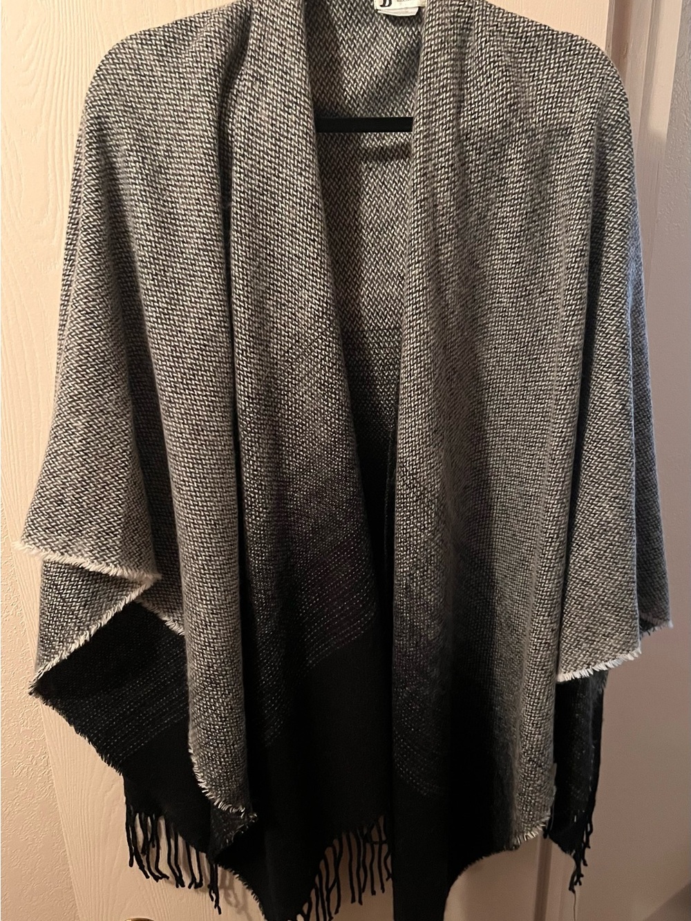 Open-Front Shawl Wrap Cardigan - Gray & Black